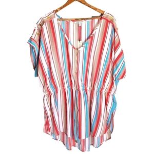 NWT Speed Limit short sleeve striped v-neck blouse with gold buttons, 3X